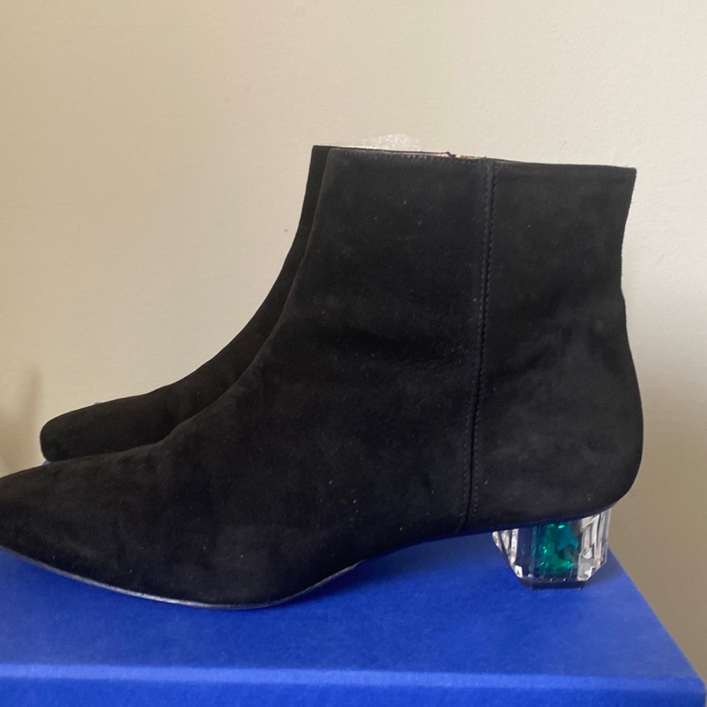 Stuart Weitzman - The Dark Star Bootie - suede ankle boot with crystal heel